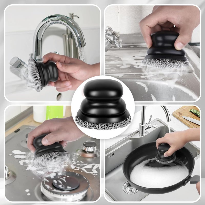 Onewly Cast Iron Scrubber and Scraper, Chain Mail Scrubber Cast Iron for Cleaning Dishes, Stock Pots, Pans, Griddles, Grills, Dish Scouring Pads - Image 5